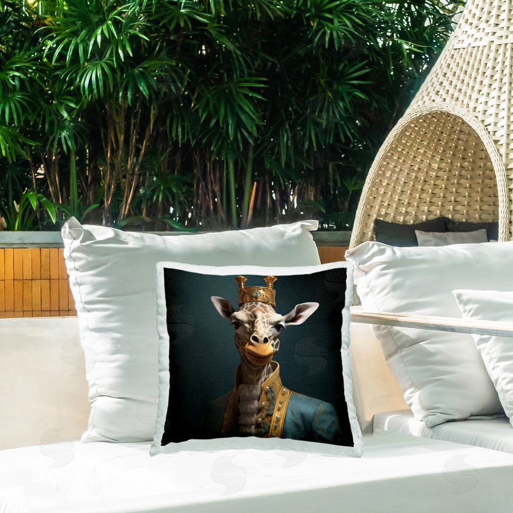 Lazar Studio Giraffe Gaze in Regal Crown Outdoor Square Printed Throw Pillow on Seat