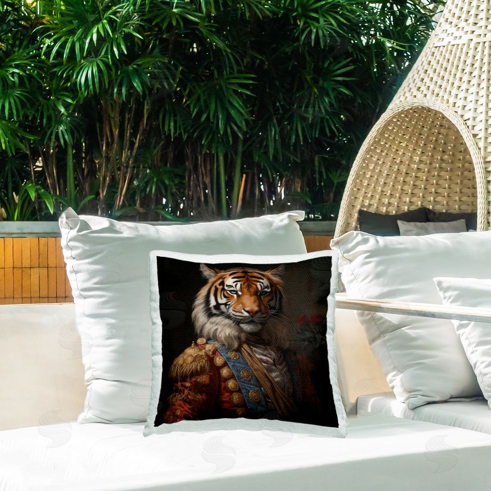 Lazar Studio Noble Tiger Transformation Outdoor Square Printed Throw Pillow on Seat