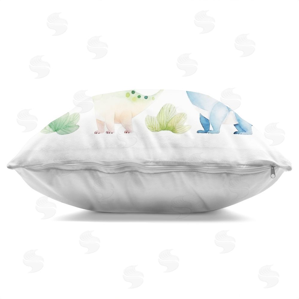 Lazar Studio Playful Dinosaur Wonderland Square Printed Throw Pillow Side View with Zipper Detail