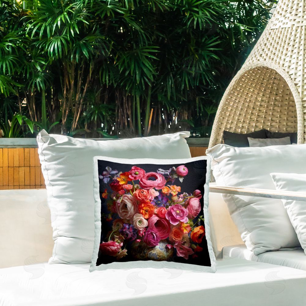 Lazar Studio Harmonious Composition of Florals Outdoor Square Printed Throw Pillow on Seat