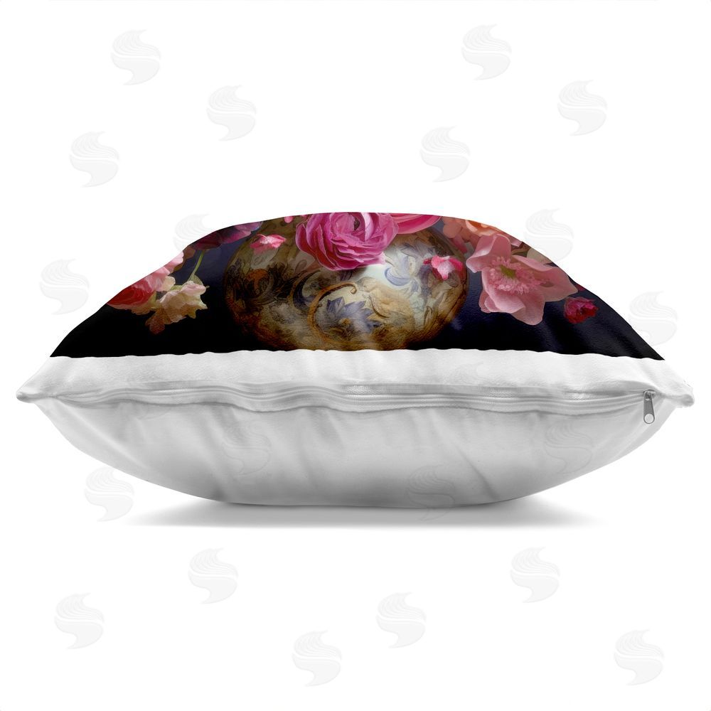 Lazar Studio Harmonious Composition of Florals Square Printed Throw Pillow Side View with Zipper Detail