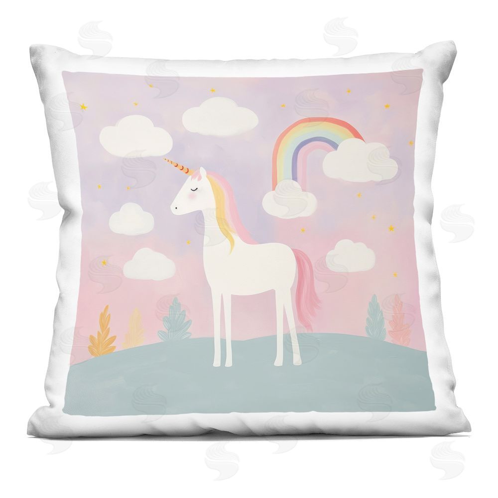 Lazar Studio Mystical Unicorn with Rainbow & Clouds Square Printed Throw Pillow
