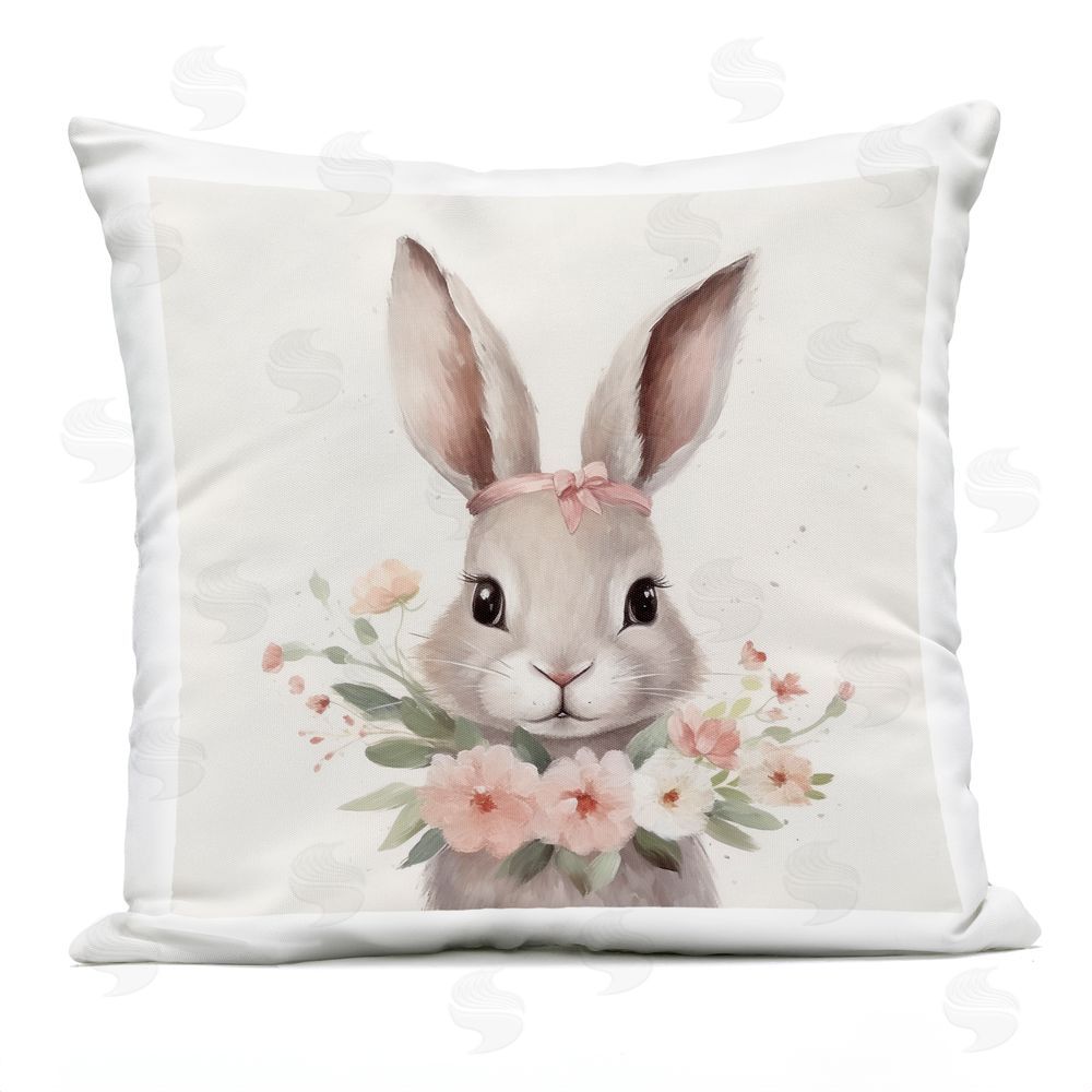 Lazar Studio Girly Floral Rabbit Square Outdoor Quick-Dry Polyester Throw Pillow
