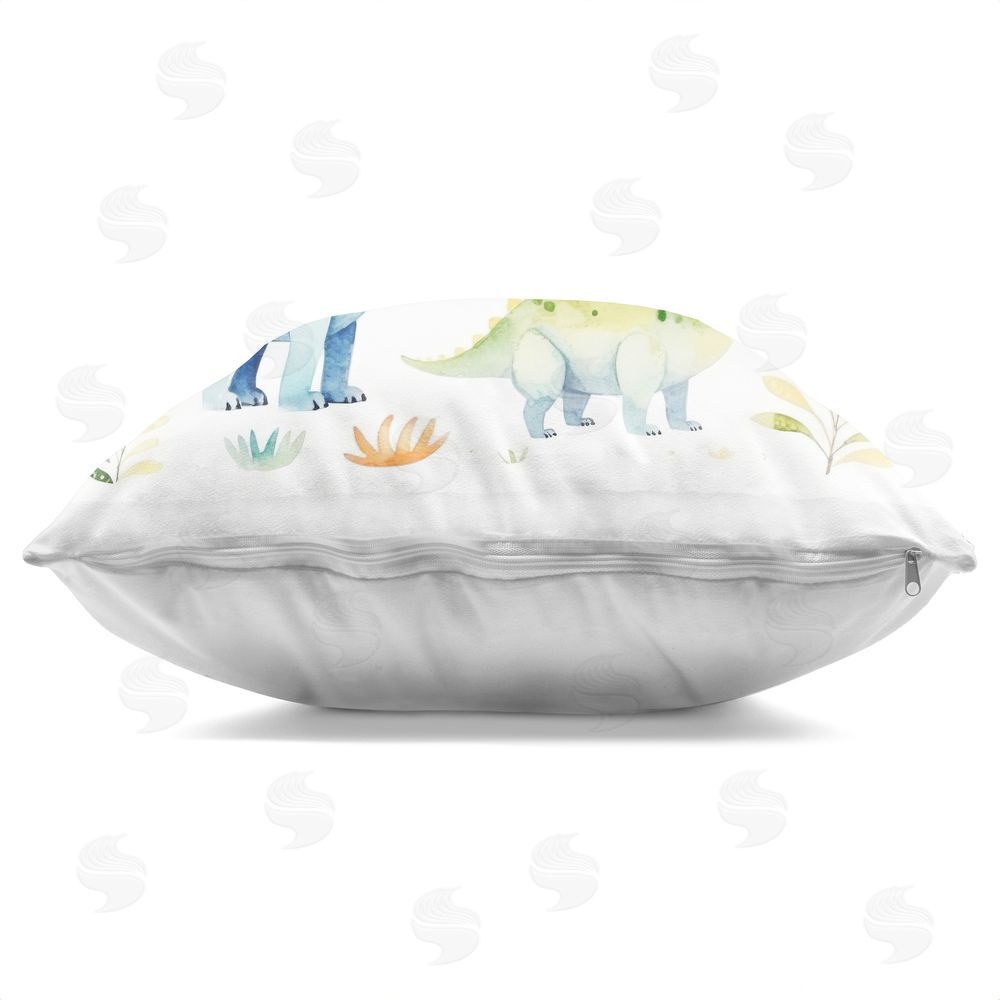 Lazar Studio Different Dinosaur Wonders Square Printed Throw Pillow Side View with Zipper Detail