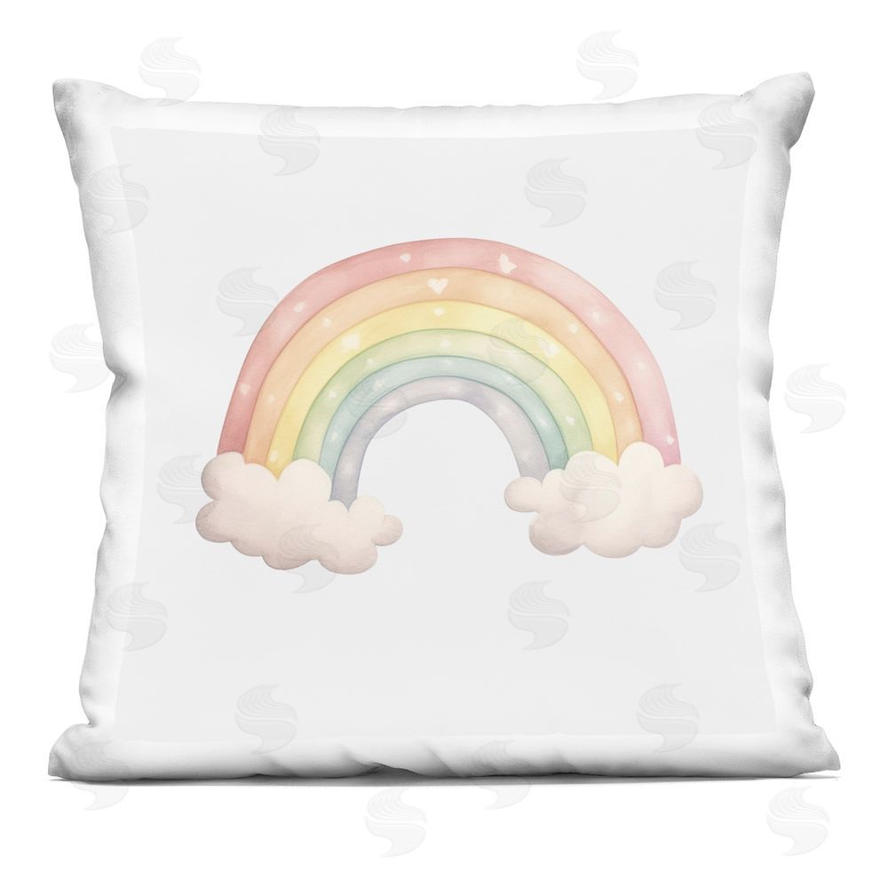 Karen Smith Dreamy Pastel Rainbow with Clouds Square Printed Throw Pillow