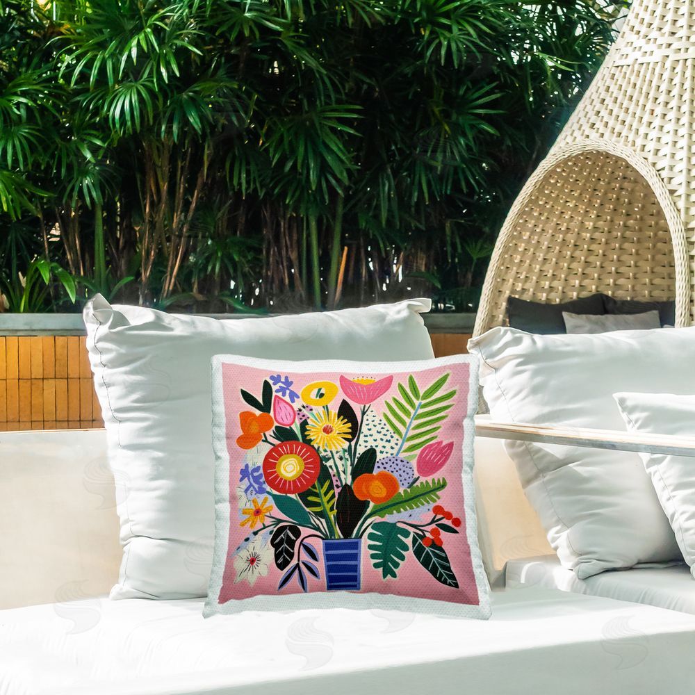 Lazar Studio Floral Flourish Summer Bouquet Outdoor Square Printed Throw Pillow on Seat