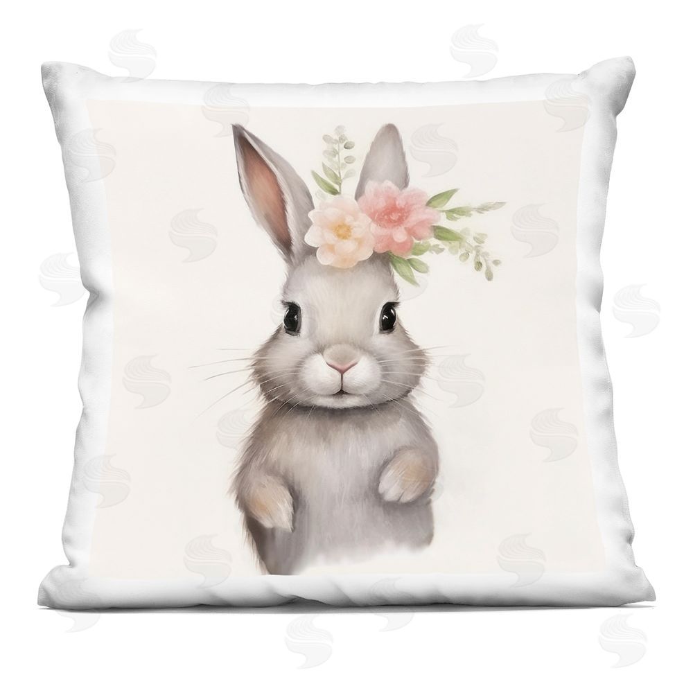 Lazar Studio Fun Bunny with Flowers Square Plush Polyester Throw Pillow
