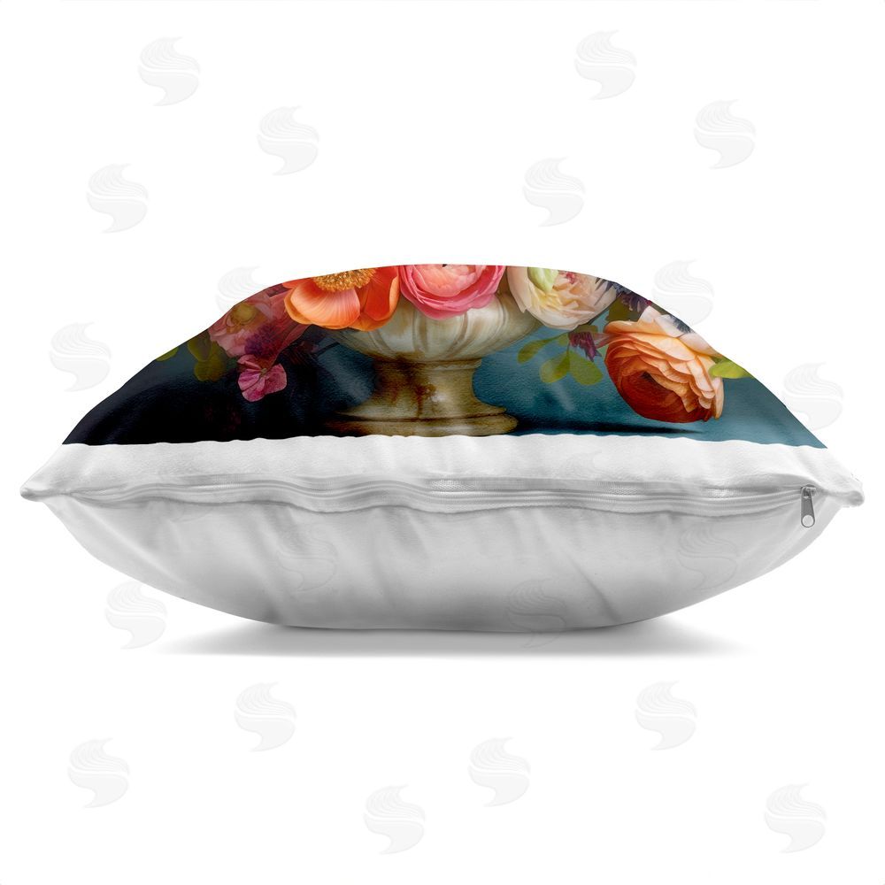 Lazar Studio Harmonious Mixed Peonies Square Printed Throw Pillow Side View with Zipper Detail