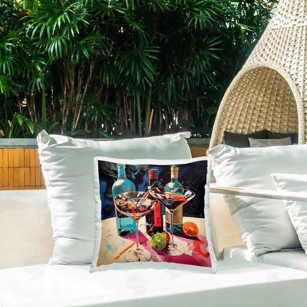Lazar Studio Artsy Cocktails of Every Sip Outdoor Square Printed Throw Pillow on Seat
