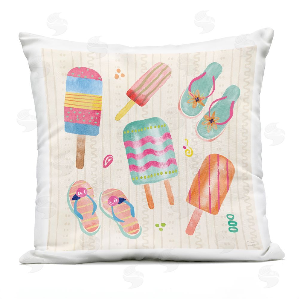 Dina June Summer Popsicles & Sandals Outdoor Square Printed Throw Pillow