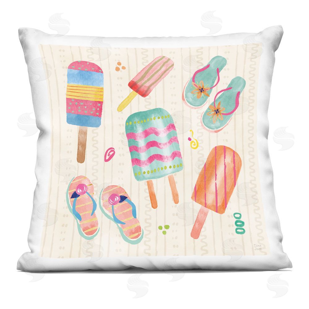 Dina June Summer Popsicles & Sandals Square Printed Throw Pillow