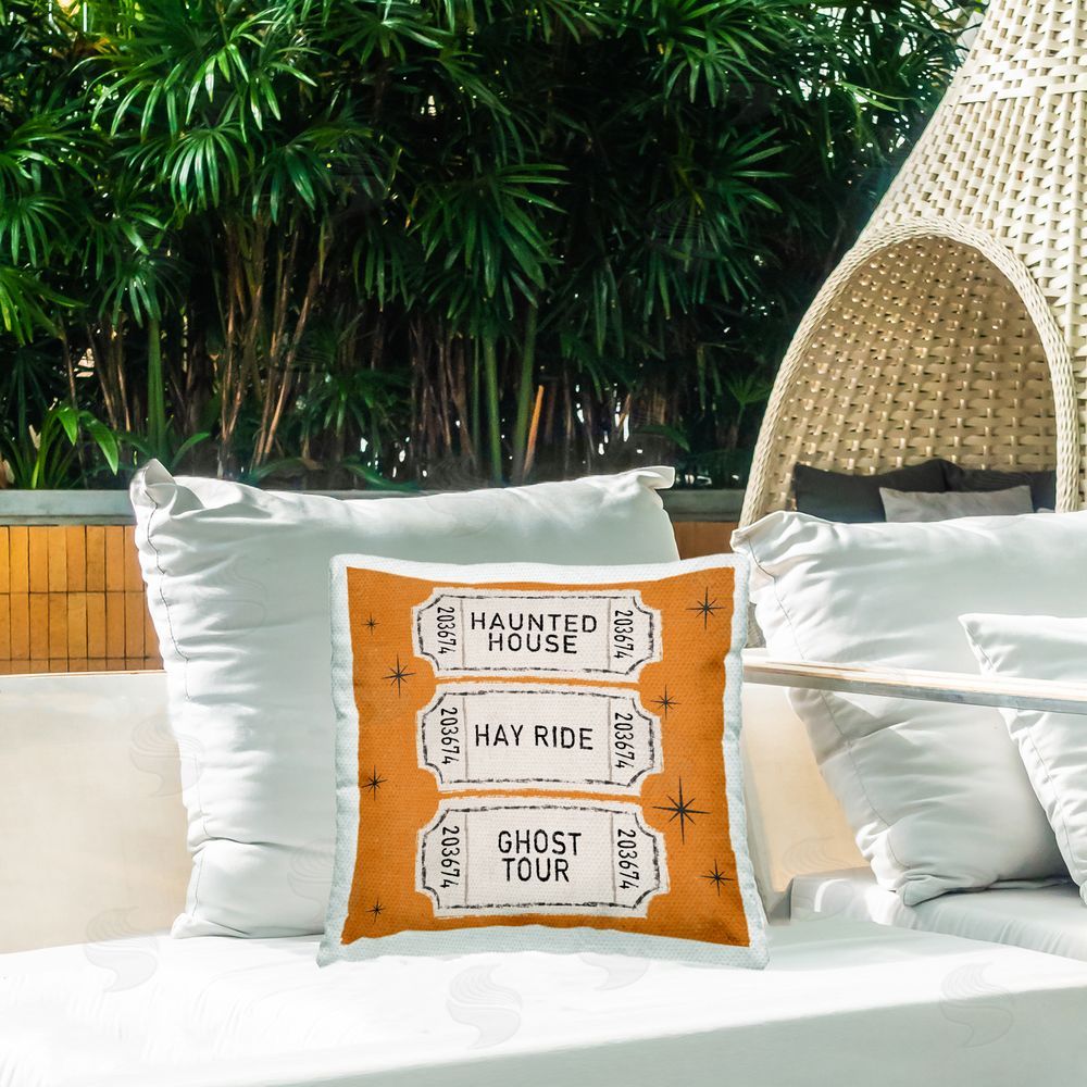 Veronique Charron Halloween Activities Tickets Outdoor Printed Throw Pillow on Patio