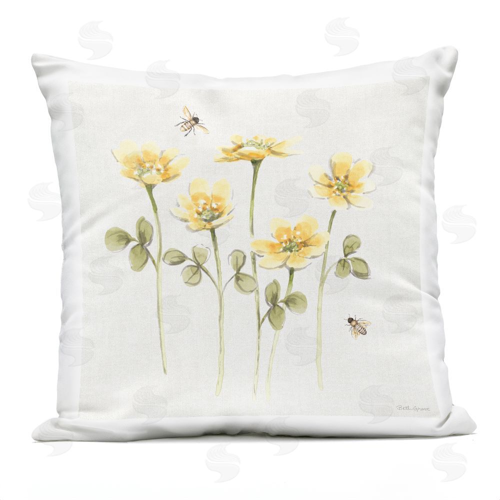Beth Grove Sweet Yellow Honey Flowers Outdoor Square Printed Throw Pillow