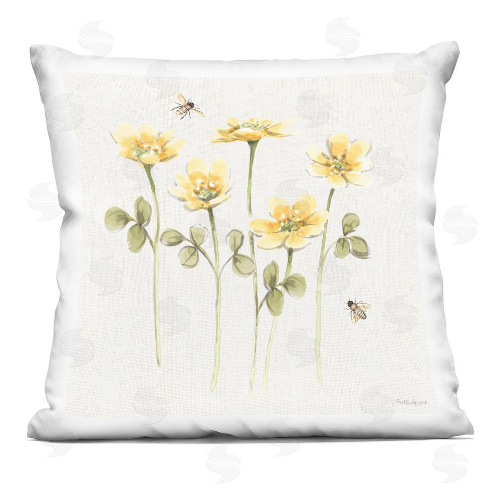 Beth Grove Sweet Yellow Honey Flowers Square Printed Throw Pillow