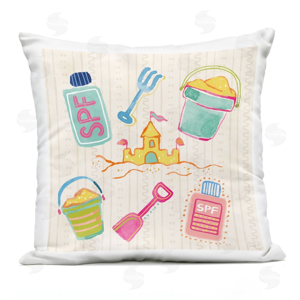 Dina June Fun In The Sun Beach Pails Outdoor Square Printed Throw Pillow