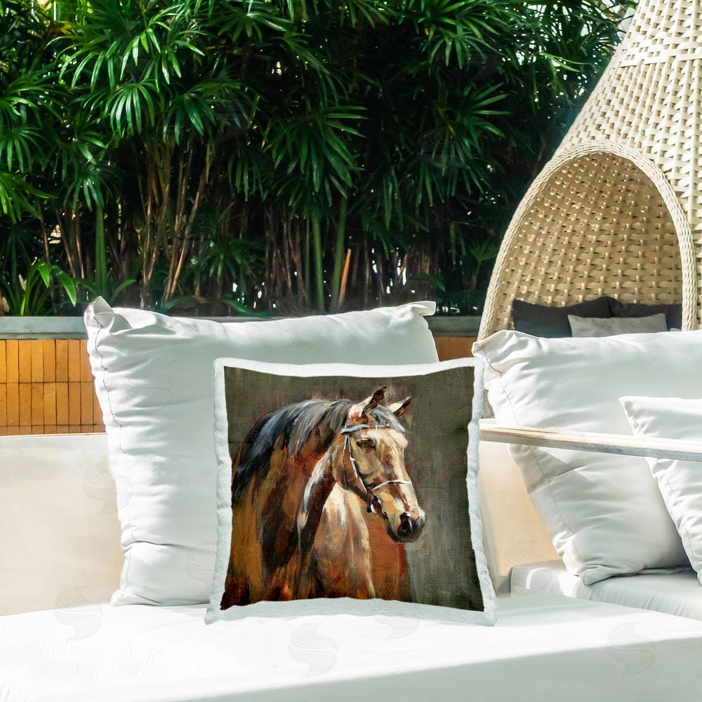 Danhui Nai Horse in Stable at Dusk Outdoor Square Printed Throw Pillow on Seat