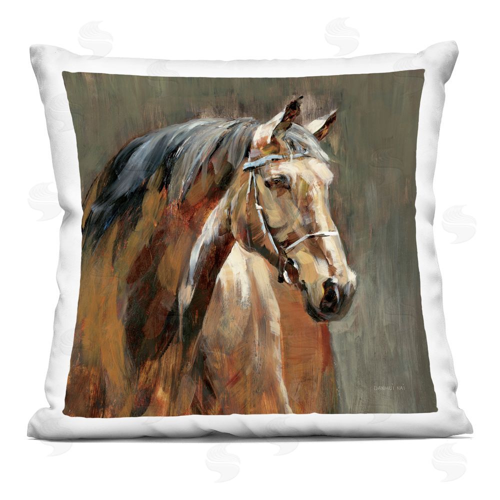 Danhui Nai Horse in Stable at Dusk Square Printed Throw Pillow