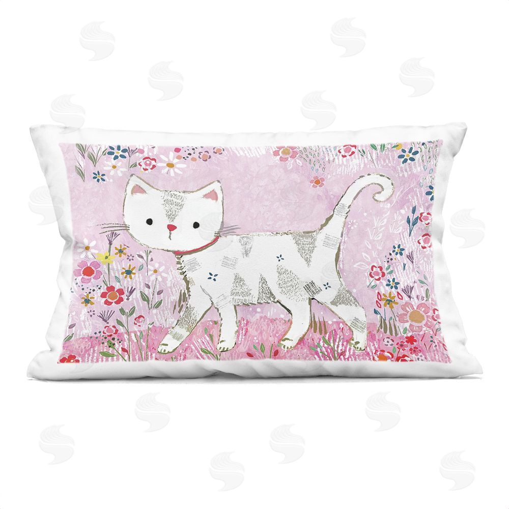 Clare Tupper Walking Cat on Pastel Pink Indoor Printed Throw Pillow