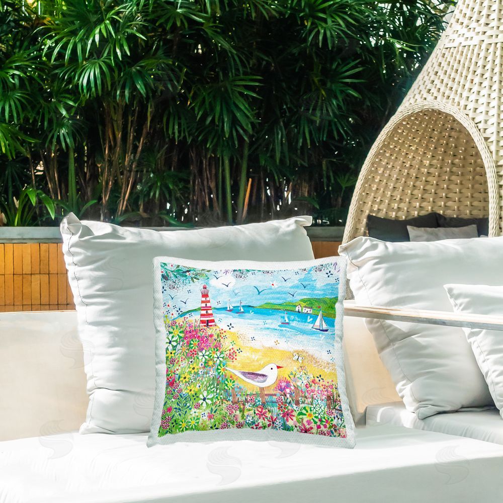 Clare Tupper Summer Whimsy Seaside Outdoor Printed Throw Pillow on Patio