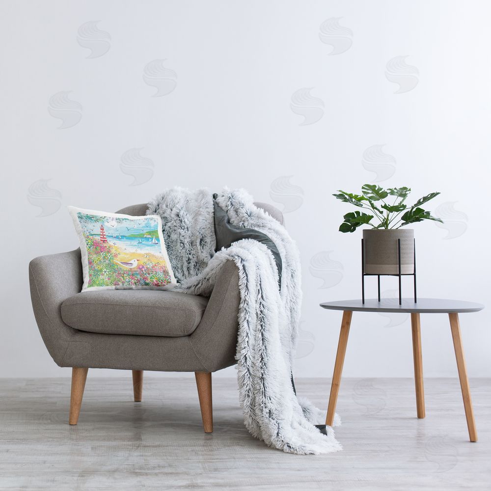 Clare Tupper Summer Whimsy Seaside Printed Indoor Throw Pillow in Room