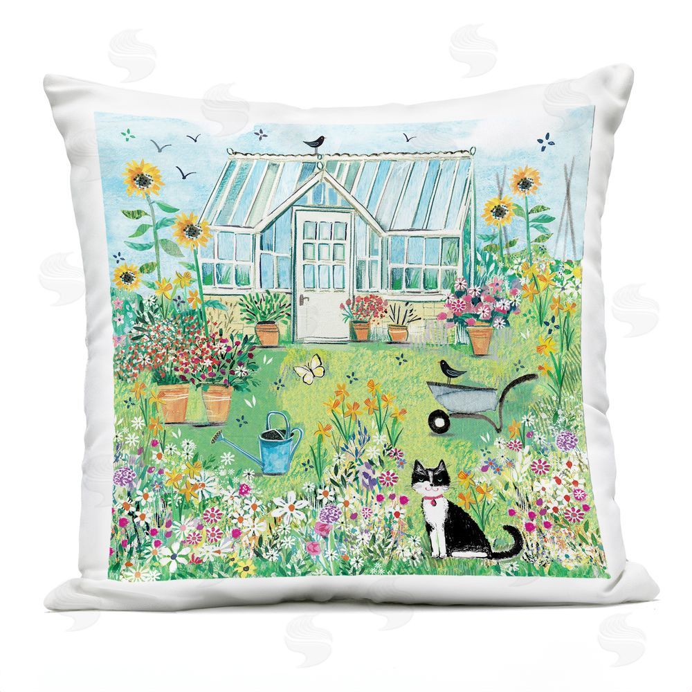 Clare Tupper Garden Greenhouse & Cat Outdoor Printed Throw Pillow
