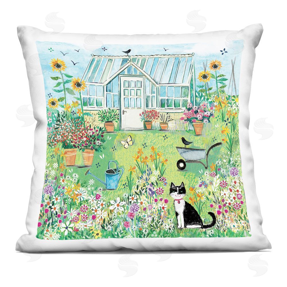 Clare Tupper Garden Greenhouse & Cat Indoor Printed Throw Pillow