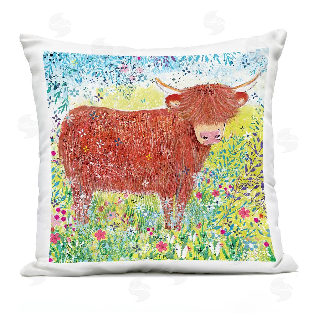 Clare Tupper Highland Cow Whimsical Dapples Outdoor Printed Throw Pillow