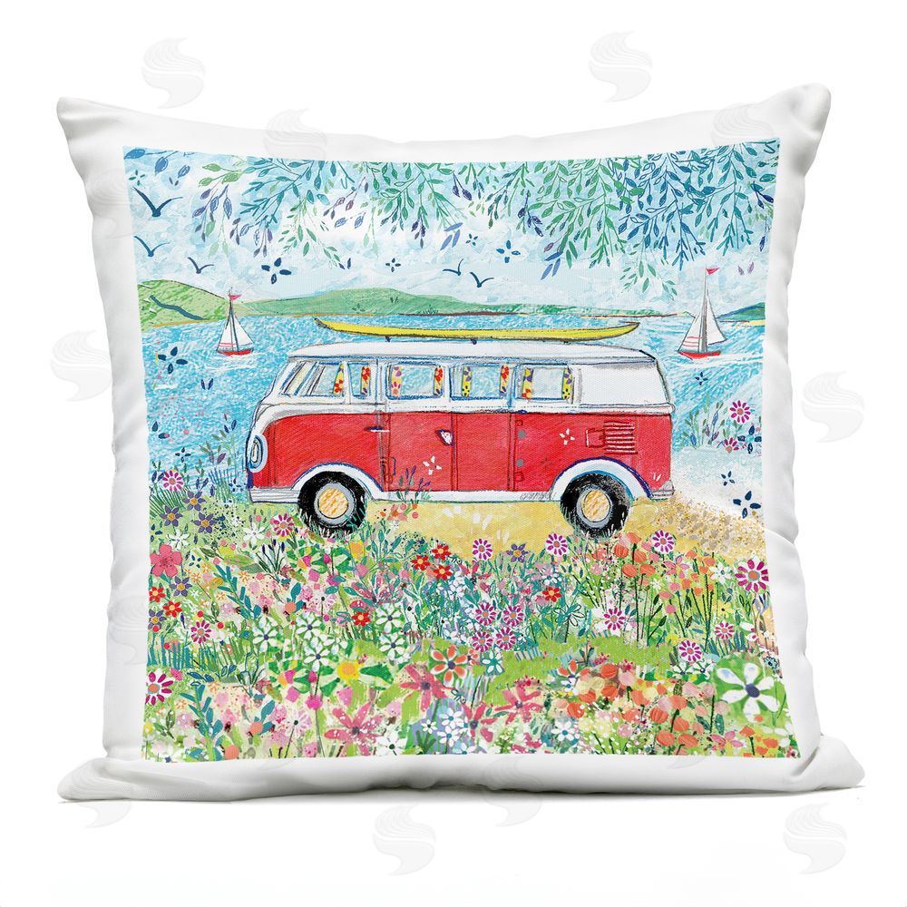 Clare Tupper Red Campervan Ready For Surf Outdoor Printed Throw Pillow