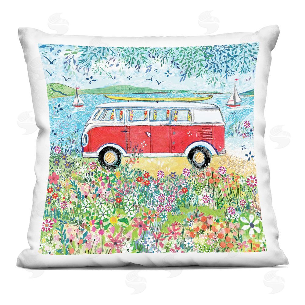 Clare Tupper Red Campervan Ready For Surf Indoor Printed Throw Pillow