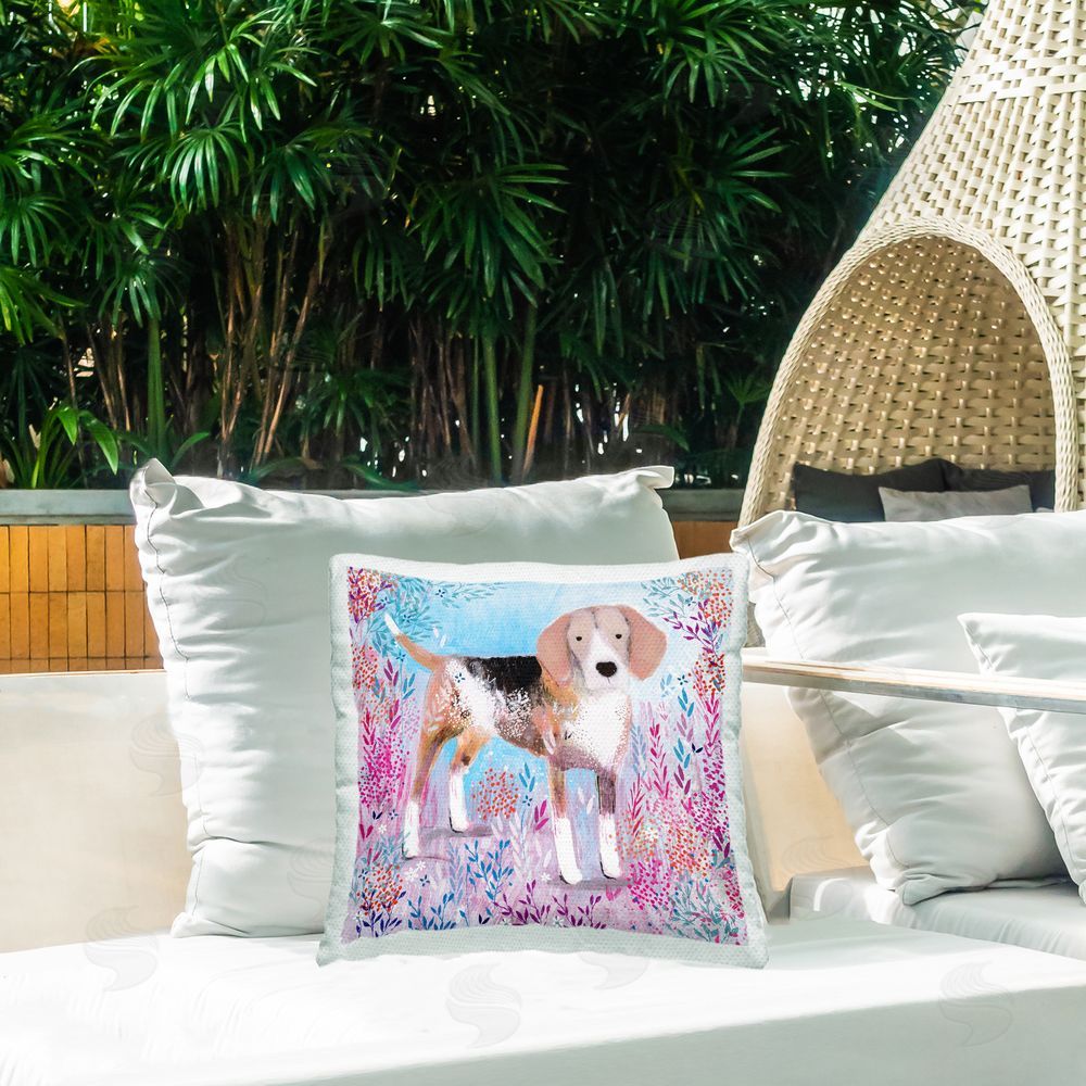 Clare Tupper Hound Dog Soft & Whimsical Outdoor Printed Throw Pillow on Patio