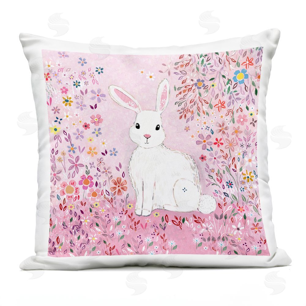 Clare Tupper Playful Flopsy Floral Rabbit Outdoor Printed Throw Pillow