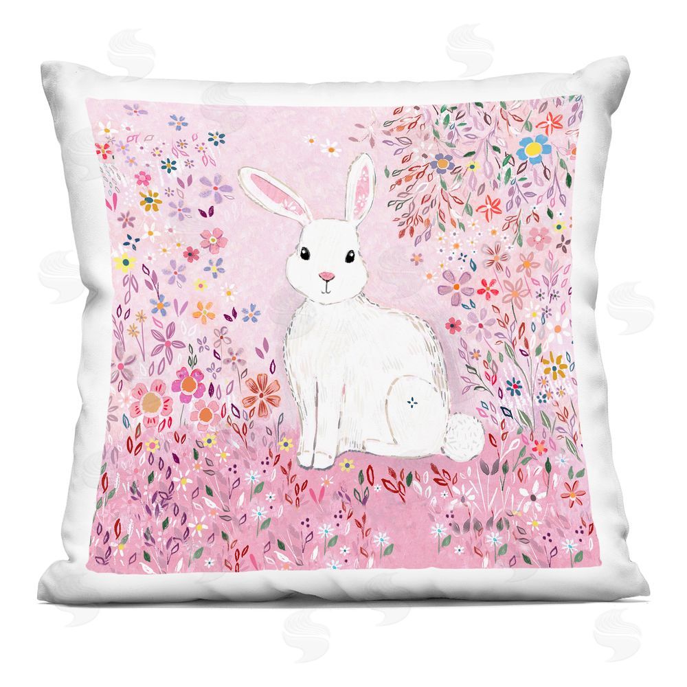 Clare Tupper Playful Flopsy Floral Rabbit Indoor Printed Throw Pillow