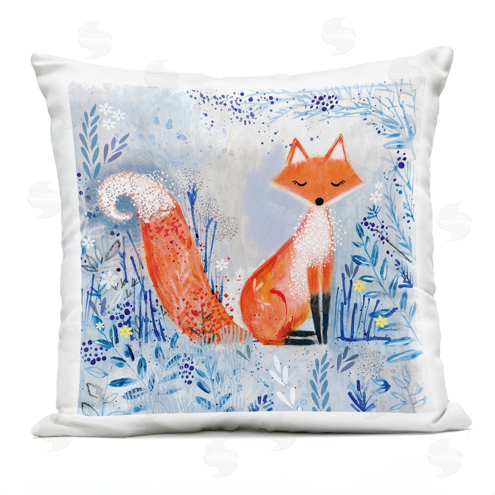 Clare Tupper Whimsical Fox Nature Collage Outdoor Printed Throw Pillow