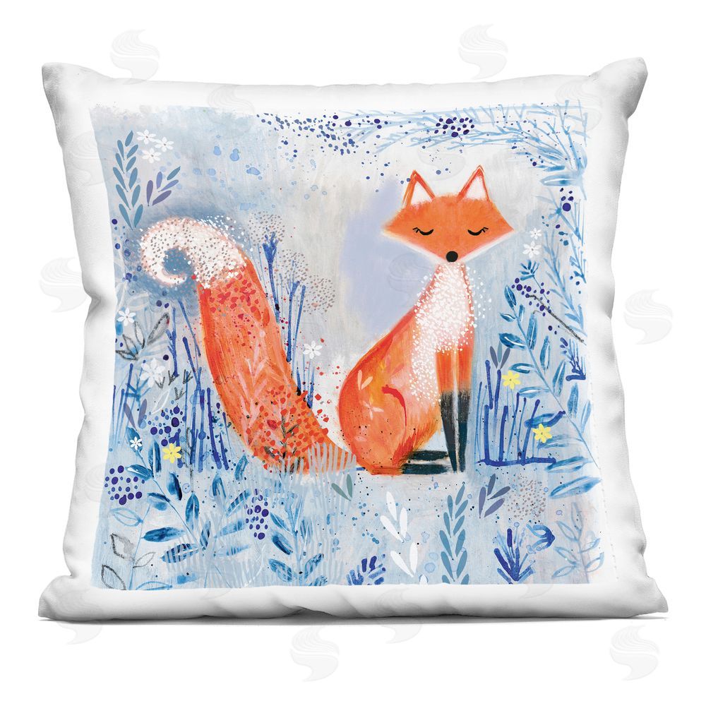 Clare Tupper Whimsical Fox Nature Collage Indoor Printed Throw Pillow