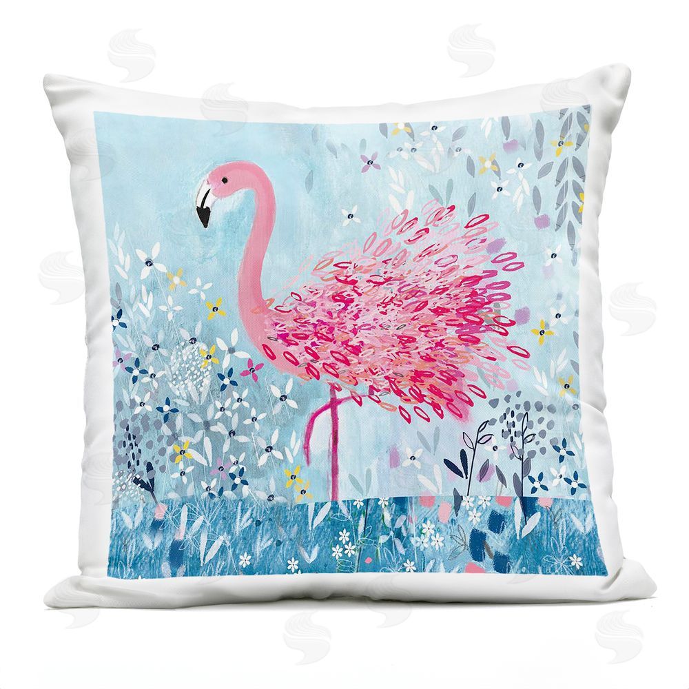 Clare Tupper Whimsical Flower Flamingo Outdoor Printed Throw Pillow