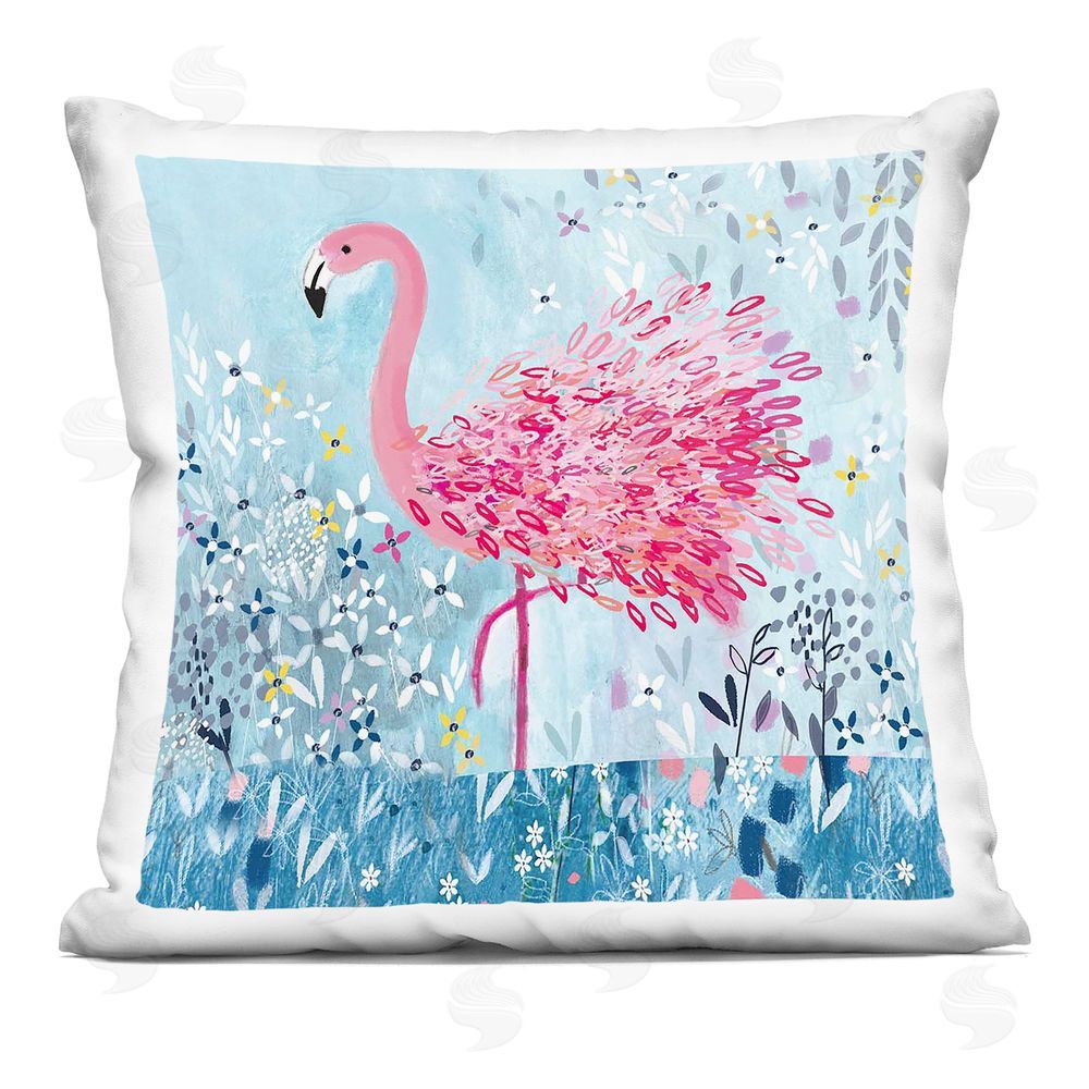 Clare Tupper Whimsical Flower Flamingo Indoor Printed Throw Pillow