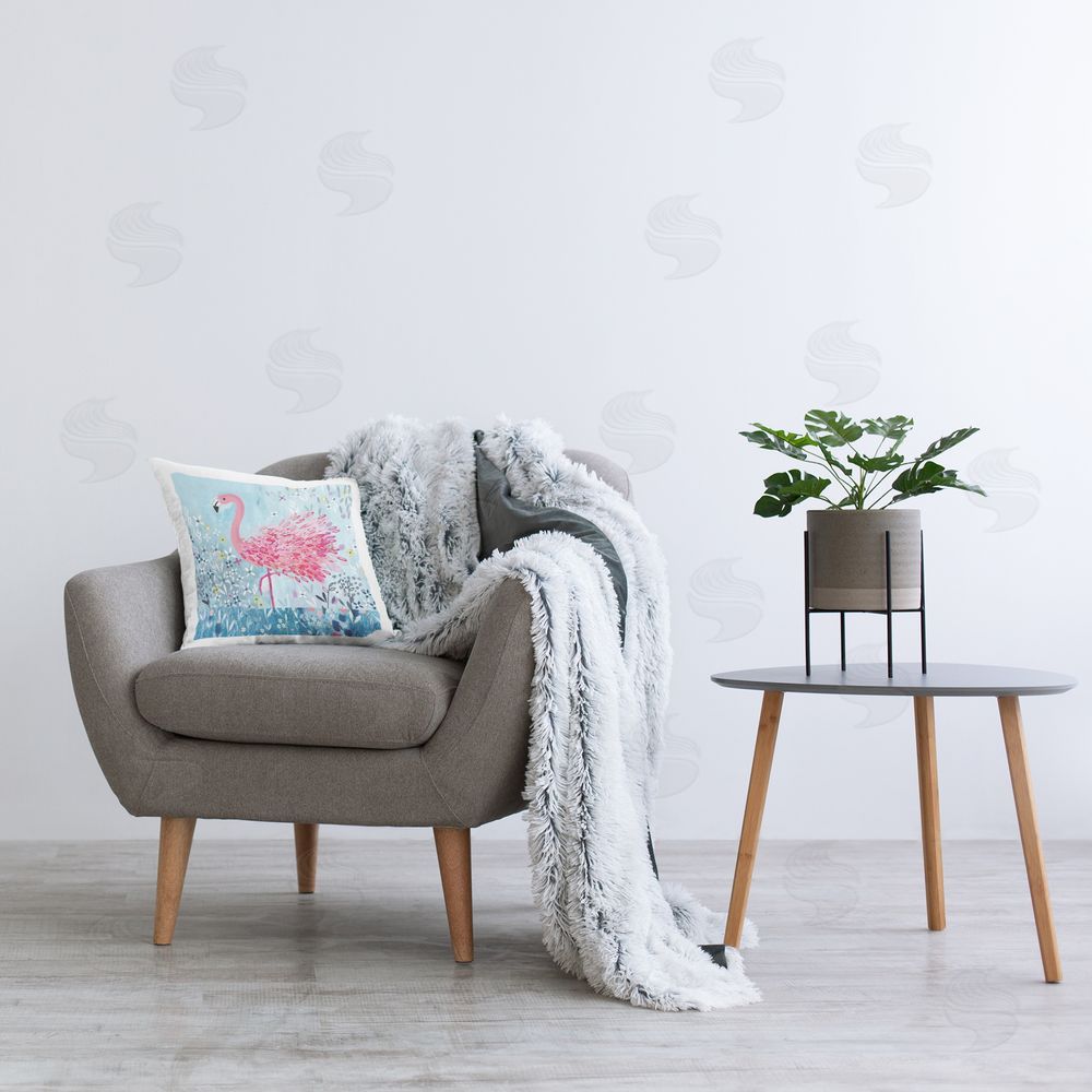 Clare Tupper Whimsical Flower Flamingo Printed Indoor Throw Pillow in Room