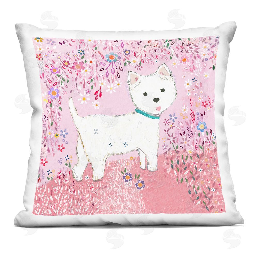 Clare Tupper Lola Pink Floral Puppy Indoor Printed Throw Pillow
