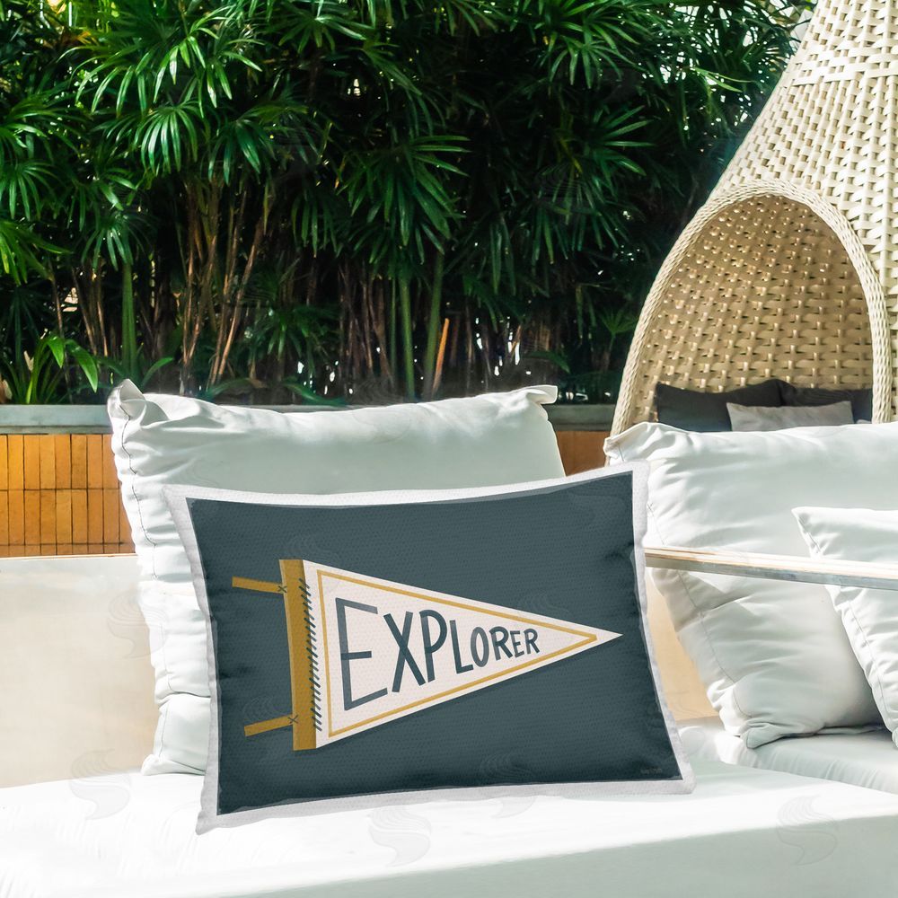 House Fenway Explorer Retro Pennant Outdoor Printed Lumbar Throw Pillow on Seat