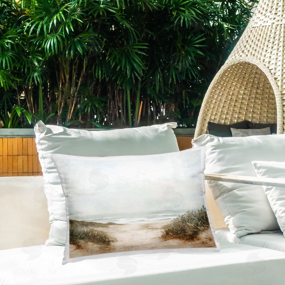 Heidi Kuntz Misty Coastal Dunes at Dawn Outdoor Quick-Dry Polyester Printed Lumbar Pillow on Patio