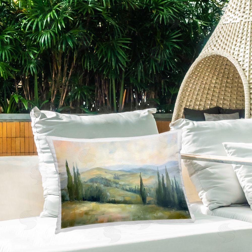 Heidi Kuntz Rolling Hills with Cypresses Outdoor Quick-Dry Polyester Printed Lumbar Pillow on Patio