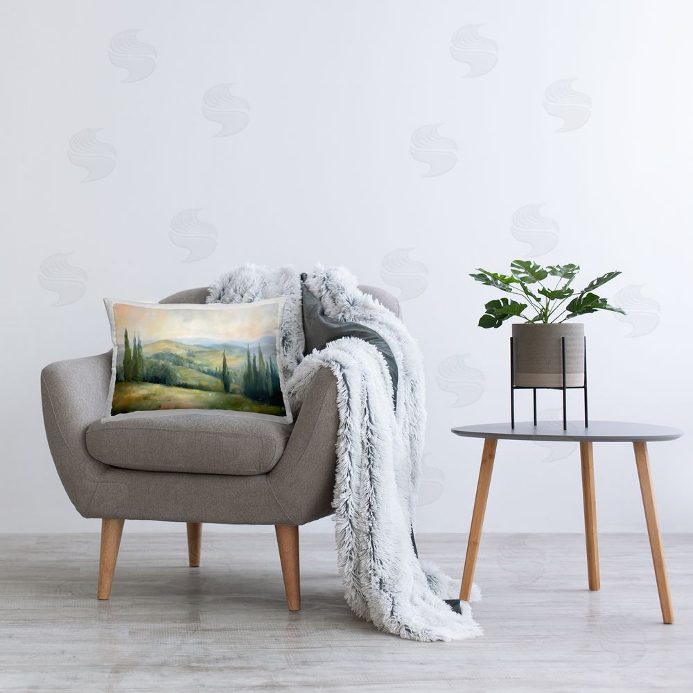 Heidi Kuntz Rolling Hills with Cypresses Plush Polyester Printed Lumbar Pillow on Chair