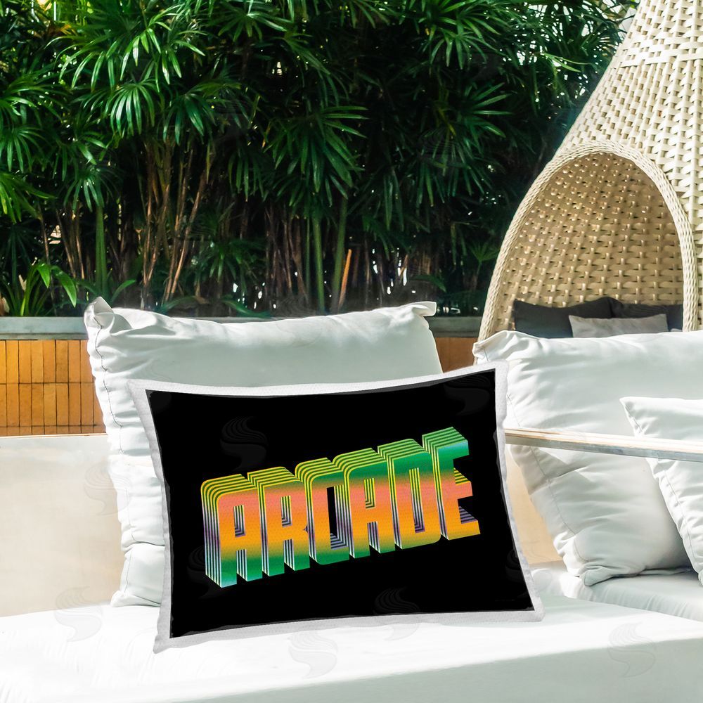 Seven Trees Design Retro Neon Arcade Outdoor Quick-Dry Polyester Printed Lumbar Pillow on Patio