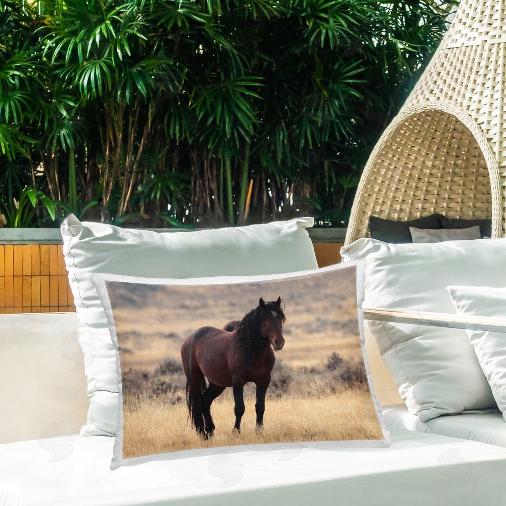 Lori Deiter Brown Beauty Wild Horse Outdoor Quick-Dry Polyester Printed Lumbar Pillow on Patio