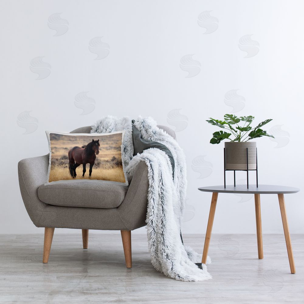 Lori Deiter Brown Beauty Wild Horse Plush Polyester Printed Lumbar Pillow on Chair