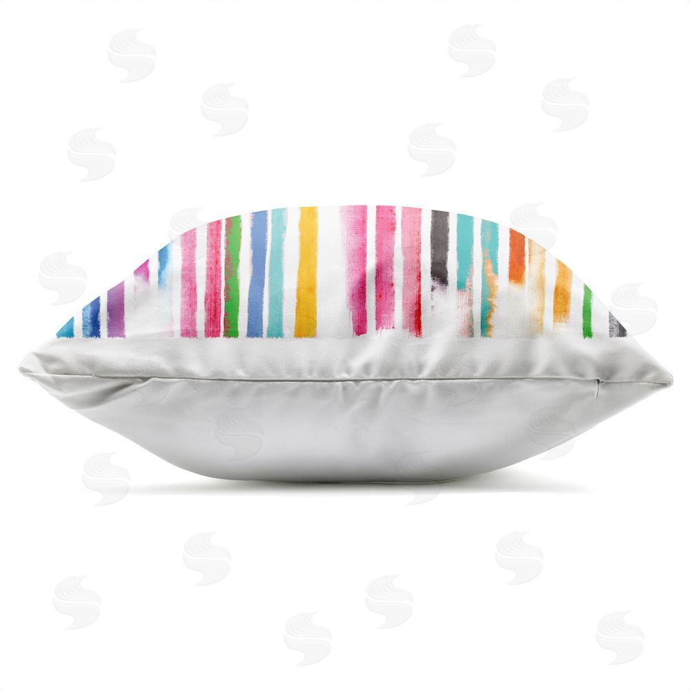 Amber Sterling Colorful Vertical Stripes Outdoor Square Printed Throw Pillow Side View with Zipper Detail