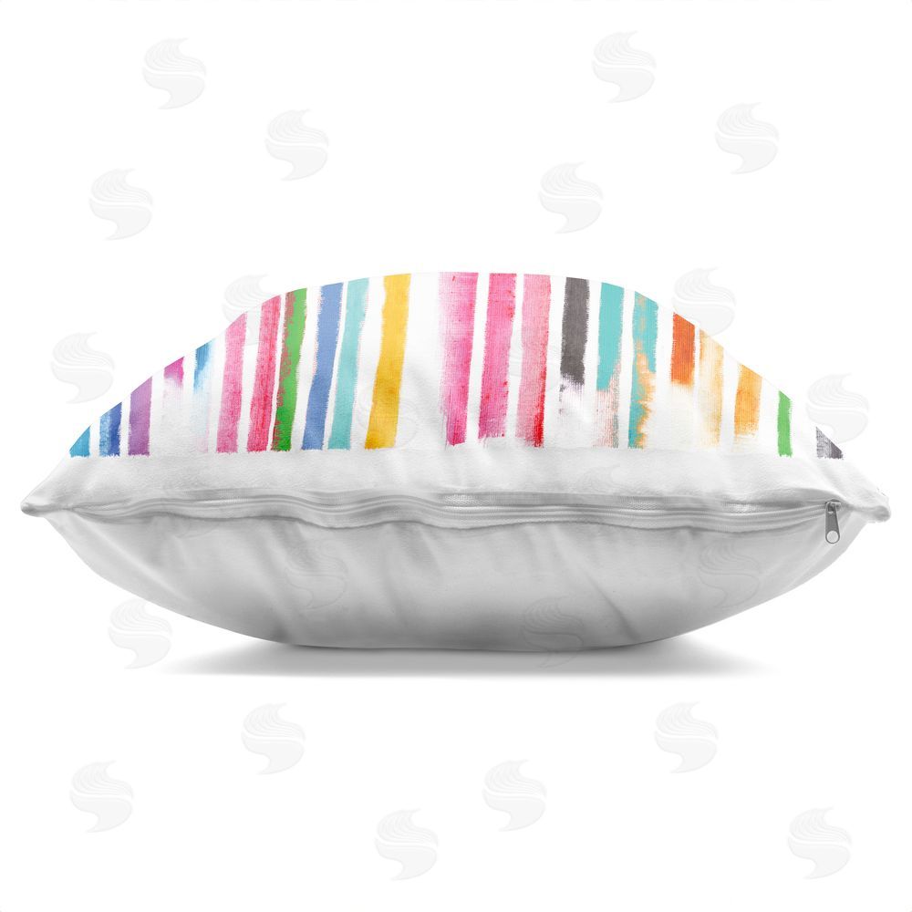 Amber Sterling Colorful Vertical Stripes Square Printed Throw Pillow Side View with Zipper Detail