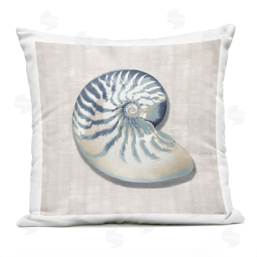 Amber Sterling Nautilus Shell in Misty Blue Outdoor Square Printed Throw Pillow