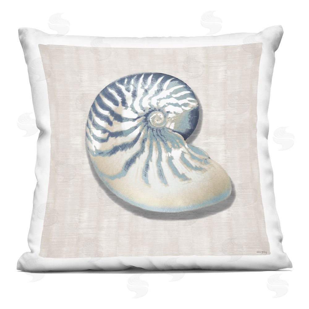 Amber Sterling Nautilus Shell in Misty Blue Square Printed Throw Pillow