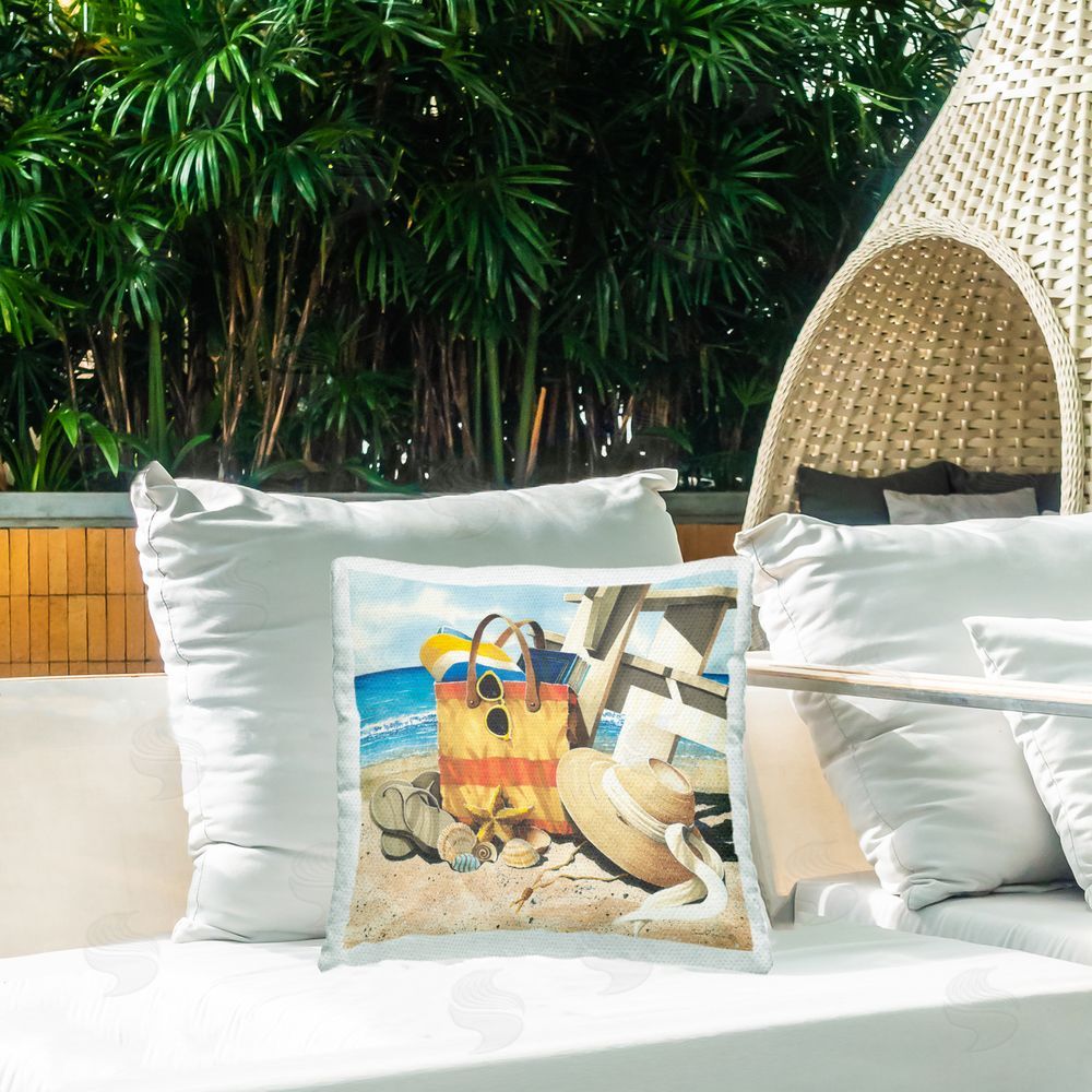 John Rossini Summer Beach Bag & Hat Outdoor Quick-Dry Polyester Printed Square Pillow on Patio